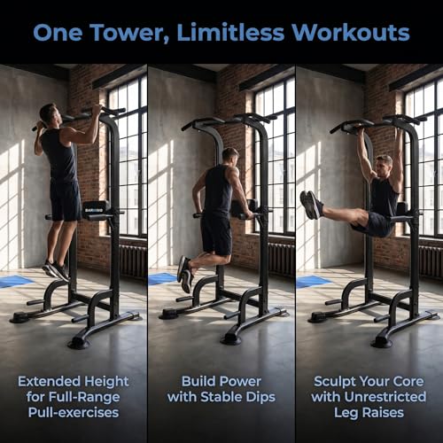 BARWING Pull Up Bar Station, Power Tower, Dip Station with 3D Backrest, Multi-Function Strength Training Stand Rack, Adjustable Height Dip Bar for Home Gym Workout Stand Fitness Exercise Equipment - color: P008-B