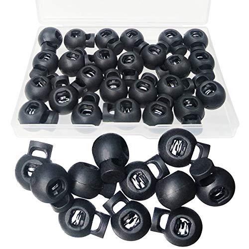 TTSAM 25 PCS Adjustable Ball Cord Lock Round Toggle Stopper Cord Stop Toggle Rope Toggle Spring Cord Clips, for Paracord, Drawstrings, Camping, Hiking, Shoelace Replacement, Sports, Backpack,Black