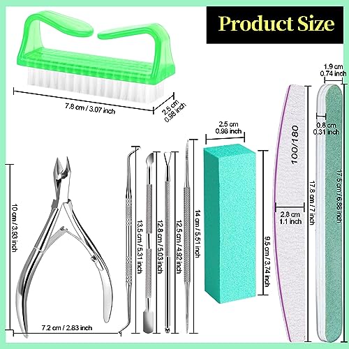 FANDAMEI Nail Tools, Nail Care Kit, Nail Files 100/180, Nail Buffer Block, Cuticle Nippers, Cuticle Pusher, Cuticle Peeler, Nail Lifter for Ingrown Toenails, Toenail File, Manicure Kit, Green - color: X-green