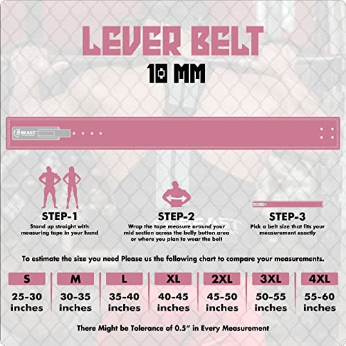 Beast Power Gear Weight Lifting Belt Lever Buckle 10MM 13MM Thick & 4 Inches Free Strap Weightlifting, Powerlifting, Deadlifts, Squats Men Women - color: Solid Pink, size: Small