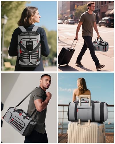 Gym Bags for Men Women, 45L Sports Travel Duffle Bag with Shoe Compartment, 3 in 1 Weekener Overnight Backpack with Wet Pocket, Black - color: Black