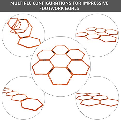 Yes4All Hex Agility Rings/Speed Rings with Carrying Bag – Hexagon Rings, Agility Hurdles for Agility Footwork Training - color: A. Orange - 6 Rings