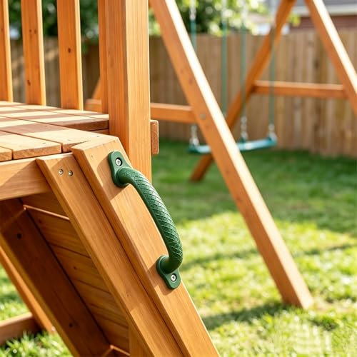 Non-Slip Playground Safety Handles, Green Playset Grips, 4 Pack | Heavy-Duty Playset Handles for Indoor & Outdoor Fits Treehouse, Playhouse, Climbing Frame. Screws Included - color: Green-4pack