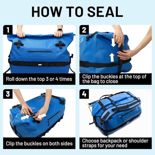 MIER Large Waterproof Duffel Bag - 60L/80L Dry Bag Backpack | Detachable Backpack Straps; Multi-Pockets; Roll-Top with Hook-and-Loop Closure; Motorcycle, Kayaking, Gym, Beach, Boating - color: Dark Blue, size: 80L