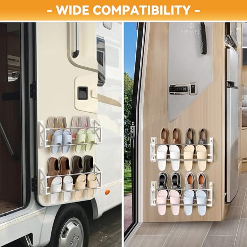 Hanging Shoe Rack,3 Pack Wall Mounted Shoe Rack with Adhesive Slim Shoe Shelf Hanging Organizer Holds 12 Pairs of Shoes Space Saving for RV Camper Entryway White