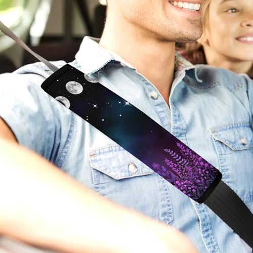 1 Pair Lavender Moon Phase Floral Seat Belt Shoulder Pad Soft Padded Seat Belt Cushion for Adult Use, Stroller Pushchair High Chair, Pressure Relief - color: Pattern 1071