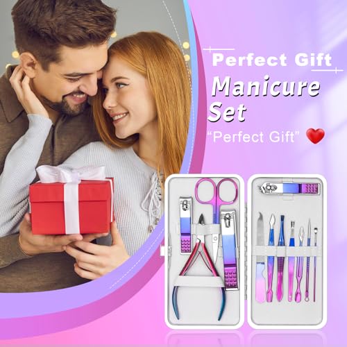 CGBE 12Pcs Manicure Set Nail Clippers Pedicure Kit Men Women Grooming kit Manicure Professional Nail Care Tools Gift with Luxurious Travel Case - color: Colorful-12pcs