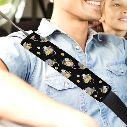 2PCS Breathable Car Seat Belt Pad for Elderly Support, Stroller Pushchair High Chair, Possum Floral Black Seat Belt Cushion, Anti-Slip Pad - color: Pattern 1210