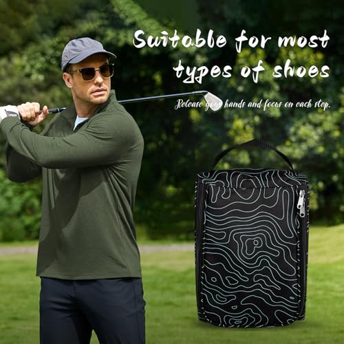 Golf Shoe Bag, Outdoor Zipper Sports Shoe Strap Bag with Air Mesh Ventilation, Durable Waterproof Golf Shoe Carry Bags with Sturdy Handle for Gym, Soccer, Running & Suitcase Packing (Line Texture) - color: Green Line Texture