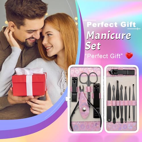 CGBE Nail Clippers Set, 12pcs Stainless Steel Nail Kit for Men, Manicure Set Pedicure kit for Mens Gifts - Black - color: Black-12pcs