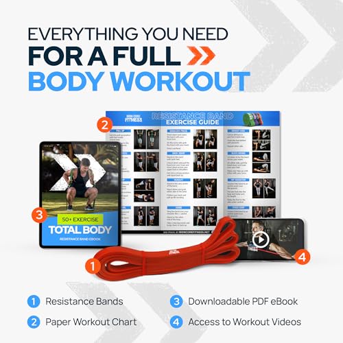 Gym Quality Long Resistance Bands Multi Pack of 5- Loved by Fitness Pros for Group Workouts in Gyms, Boxes, Studios and Bootcamps. Perfect for Pull Ups, Strength Training, Mobility - color: #2 Red, Light