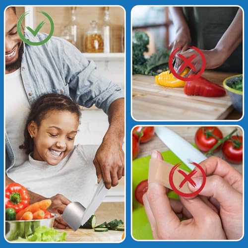 11 Pieces Finger Guard Set for Cutting Include 4 Stainless Steel Knife Cutting Protector 2 Thumb Guard Protector 2 Finger Cots Potato Butter Lettuce Crinkle Cutter Onion Holder Slicer Mandoline Slicer