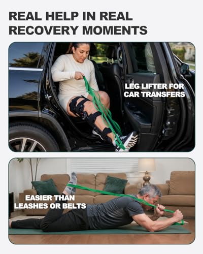 Trideer Stretching Strap with Loops & Leg Lifter, Non-Elastic PT-Style Physical Therapy Strap for Knee Replacement Rehab, Hamstring, Calf & Back Stretcher Mobility, Hip, Shoulder & Yoga - color: Green