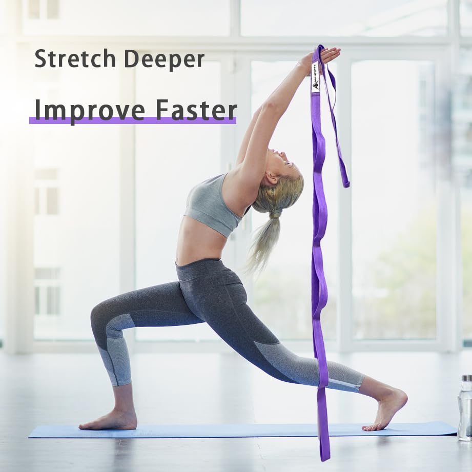 Stretching Strap Yoga Strap with Loops, Stretch Straps for Physical Therapy, Non-Elastic Exercise Strap for Pilates, Dance and Gymnastics with Workout Guide - color: Purple+Purple
