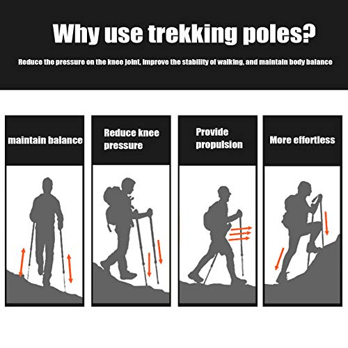 Aihoye Trekking Poles,Adjustable Shock Absorbing Hiking Walking Stick-2Pcs | Aviation aluminum,Collapsible, Lightweight, All-terrain walking poles, Carry bag included - color: red