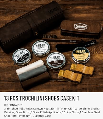 Shoe Polish Kit 13PC Shoe Shine Leather Boot Shoe Care Set Mink Oil Brushes and More for Gentle Care Cleaning - color: 13psc