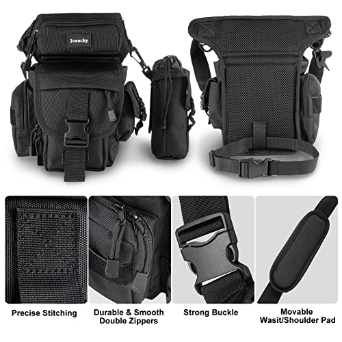 Jueachy Drop Leg Bag for Men Tactical Metal Detecting Thigh Pack with Water Bottle Pouch - color: Black