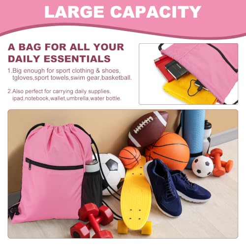 HOLYLUCK Men & Women Outdoor Sport Gym Sack Waterproof Drawstring Backpack Bag (Standard With Drawstring, Pink) - color: Pink, style: Standard With Drawstring