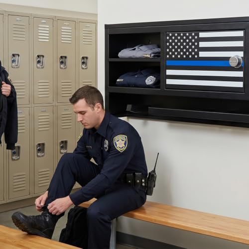 Police Gear Rack with Built-in Power Strip, Tactical Gear Organizer Stand for Duty Belt, Police Vest, Body Armor, Plate Carrier, Helmet Storage, Heavy Duty Gear Rack - size: Wall Mounted w/Combination Lock