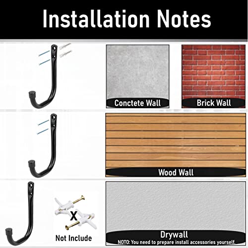 Garage Hooks, 6 Pack Heavy Duty Storage Hooks, 4.1Inch Garden Tool Utility Hooks, Fastening Hooks for Wall Mounting Load Capacity 45lbs - size: 5.5Inch x 4.1Inch