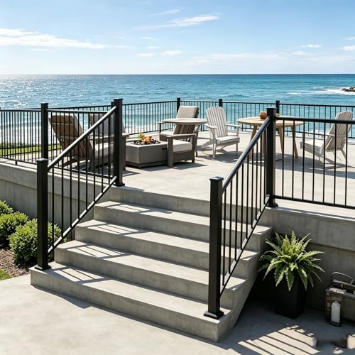 Aluminum Deck Railing Kit, Modular 36 in H. x 2 Ft W Level Railing Kit for Outdoor Steps,Heavy Duty Balustrade System for Deck, Porch, Patio & Balcony(1 Post, 1 Panel) - size: 2 Feet- Level