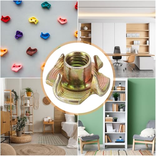 HARFINGTON M6x8mm T-Nuts 4 Pronged Tee Nut 0.69" x 0.31" Fully Thread Carbon Steel Inserts for Wood, Rock Climbing Holds, Cabinetry, Furniture 100pcs - size: M6x8mm, 17.5mm