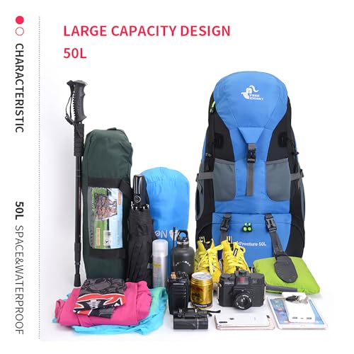 Bseash 50L Hiking Backpack, Water Resistant Lightweight Outdoor Sport Daypack Travel Bag for Camping Climbing Skiing Cycling (Light Blue - No Shoe Compartment) - color: Light Blue - No Shoe Compartment
