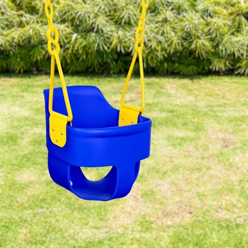 Premium High Back Full Bucket Toddler Swing Seat with Finger Grip, Plastic Coated Chains and Carabiners for Easy Install - Blue - Squirrel Products - color: Blue