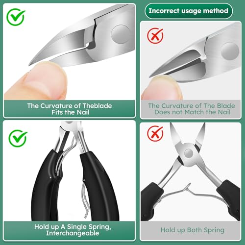 Toenail Clippers for Seniors Thick Toenails, CLPPNA Angled Head Large Toe Nail Clippers Set for Men, Heavy Duty 45° Ingrown Toenail Clippers, 37mm Wide Opening Nail Cutter with Long Handle, 6PCS - style: 6PCS(Ingrown & Angled & Slanted)