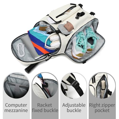 Kalesi Gym Duffle Tennis Bag Backpack 4-Way Waterproof with Shoes Compartment for travel Sport Hiking laptop (Sea salt white02) - color: Sea Salt White02