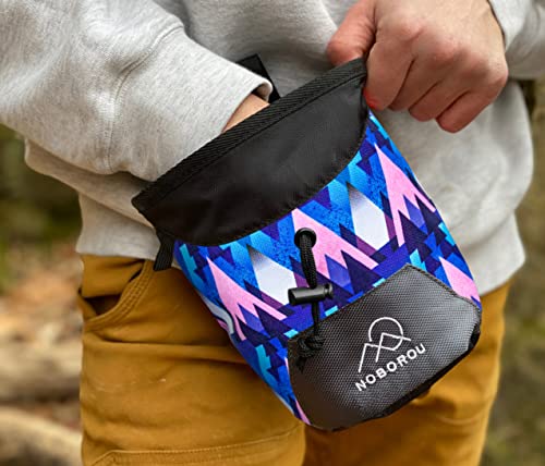 Rock Climbing Chalk Bag | Wide Opening & Fleece Lined | Removable Belt | Large Zippered Pocket | Brush Holder Loops | Bouldering, Gym, Crossfit - color: Moonrise Blue