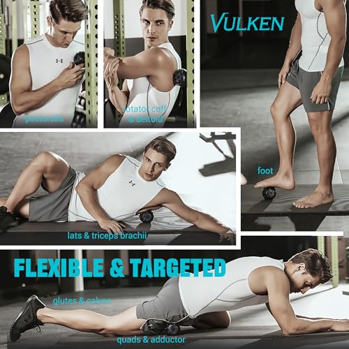 Vulken Vibrating Massage Ball for Muscle Recovery with SphereStrap – Target Hard-to-Reach Areas, Hands-Free Back Massage. 4 Speeds High Intensity Trigger Point Massage Ball. - color: Black