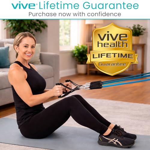 Vive Resistance Band Set (11 PCS) (With App) - Versatile Exercise Tubes with Wide Handles, Workout Poster, & Door Anchor - Adjustable 10-50 LB Tension for Full Body Home Fitness & Rehab -for Men/Women