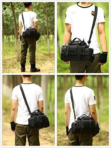 Tactical Assault Gear Sling Pack Hiking Duffle Fanny Packs MOLLE Compact Utility Military Waist Range Bag Heavy Duty EDC Camera Shoulder Backpack (Black) - color: Black
