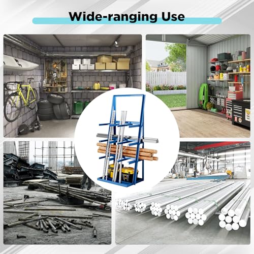 Vertical Bar Rack, Heavy Duty Rack for 3000LBS Capacity, Lumber Storage Shelfs Rack with Safety Chain, Carbon Steel Standing Pipe Rack Shelf Organizer for Warehouse Garage Workshop Factory