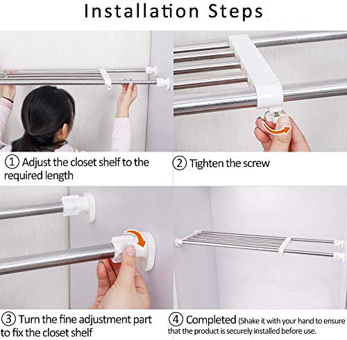 BAOYOUNI Tension Closet Shelf Heavy Duty Organizer Rack Stainless Steel Expandable Storage Shelves Rod Ivory, 39.76-60.04 Inch - size: (38.98-60.24) IN