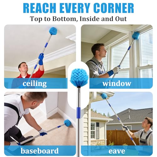 Cobweb Duster with Extension Pole - 4 FT Lightweight Stainless Steel Extendable Duster Ceiling Fan Duster for High Ceilings, Medium Stiff PET Bristle Spider Web Brush for Indoor/Outdoor Cleaning - size: 4FT