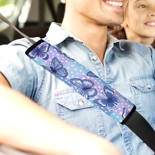1 Pair Universal Fit Seat Belt Cover for Elderly Support, Most Cars, Blue Butterfly Plaid Seat Belt Cushion, Neck and Shoulder Support - color: Pattern 302