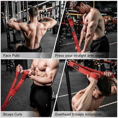 LAT Pull Down Bar with 6 Ergonomic Handles, Neutral Grip LAT Pulldown Attachments for Whole Back Training, Wide Grip LAT Pulldown Bars for Home Gym Cable - color: Red-3