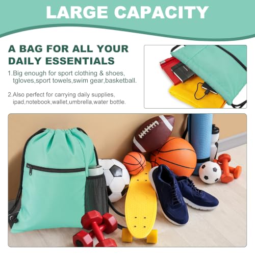 HOLYLUCK Men & Women Outdoor Sport Gym Sack Waterproof Drawstring Backpack Bag (Standard With Drawstring, Mint Green) - color: Mint Green, style: Standard With Drawstring
