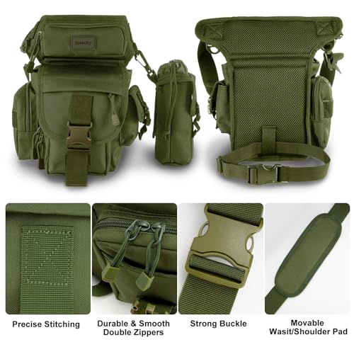 Jueachy Drop Leg Bag for Men Tactical Metal Detecting Thigh Pack with Water Bottle Pouch - color: Green