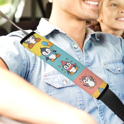 2PCS Penguin Cute Penguins Winter Animal Seat Belt Cover Breathable Seat Belt Cushion for Adults and Children, All Vehicles, Comfortable Driving - color: Pattern 675