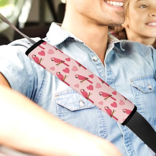 2 Pack Pink Cute Sweet Cartoon Parrots Hearts Car Seat Straps Shoulder Pads Soft Padded Seat Belt Cushion for Kids, All Vehicles, Pressure Relief - color: Pattern 593