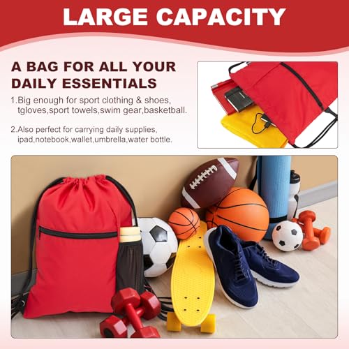 HOLYLUCK Men & Women Outdoor Sport Gym Sack Waterproof Drawstring Backpack Bag (Standard with drawstring, Red) - color: Red, style: Standard With Drawstring
