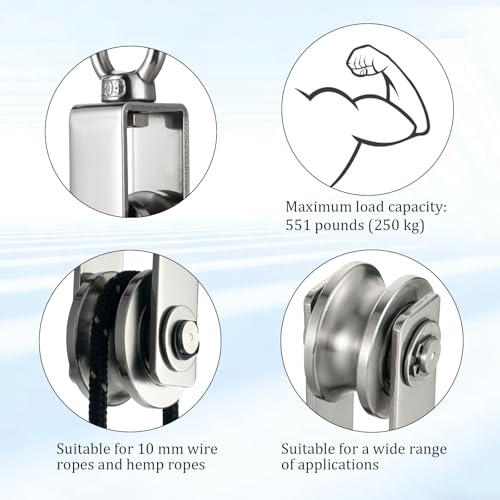 Cable Pulley Block Stainless Steel Swivel with Silence Bearings for Garage,Attic,Kayak,Deer Hanging,Gym Equipment,550LB Lifting,4 Pack
