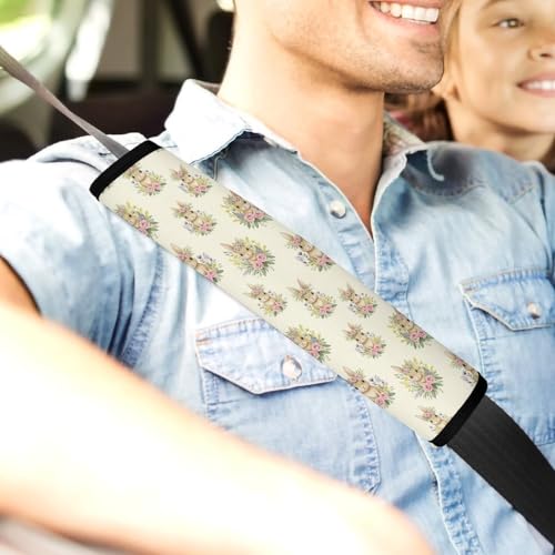 Universal Fit Seat Belt Shoulder Pad for Kids, Car Seats Pushchair Strollers High Chair Pushchair, 1 Pair Cute Bunny Rabbit Floral Cream Automotive Seat Belt Protector - color: Pattern 1008