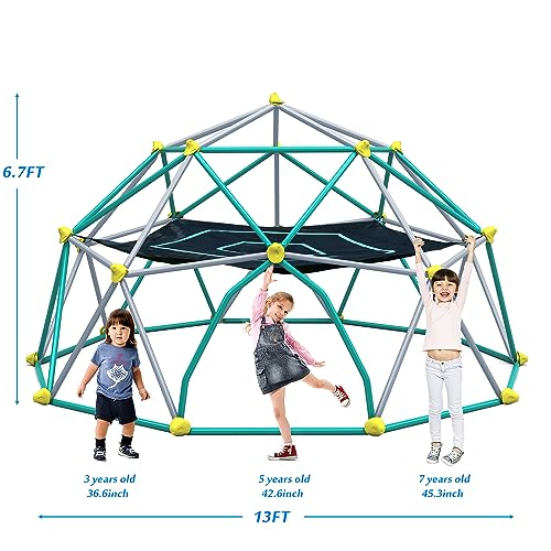Merax 13FT Climbing Dome with Hammock, Outdoor Geometric Dome Climber | Playground Climber for Kids 3-10 Supporting 1000 lbs, Easy Assembly Play Center Jungle Gym - style: 13FT Green & Silver
