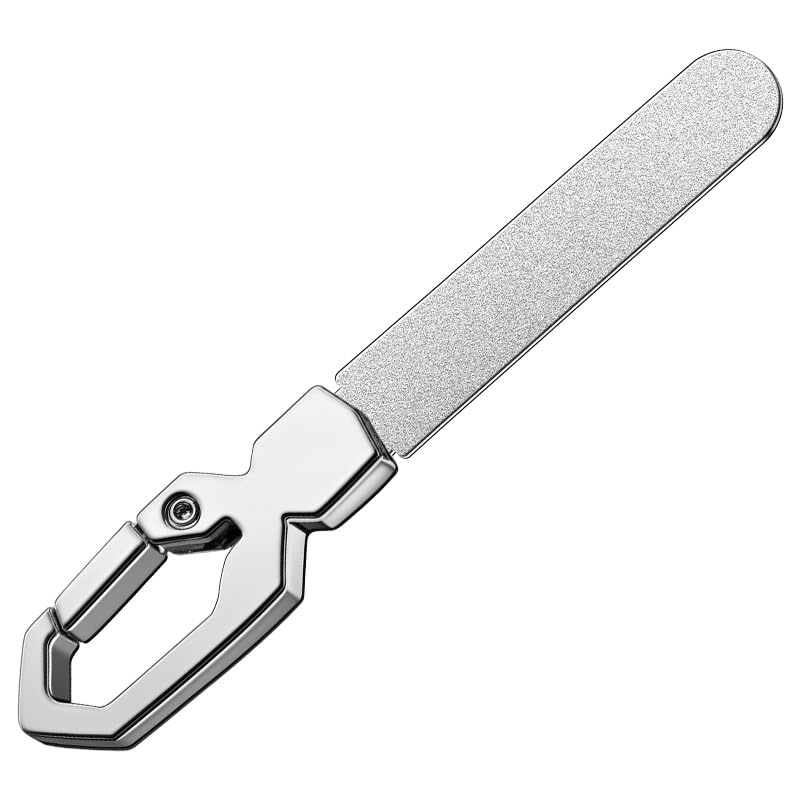 5-Pack Folding Stainless Steel Nail Files with Carabiner, Double-Sided Diamond Manicure Pedicure Files, Portable Metal Nail File with PU Cover for Home Travel Outdoor EDC - color: Bright Silver Single