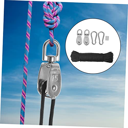 Cabilock 1Set Pulley Hook System Traction Pulley Wheel with Rope for Strength Training Accessories Easy Installation for Home Fitness and Outdoor Applications