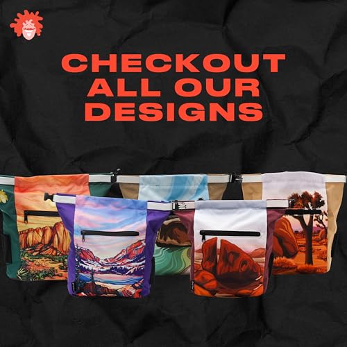 Rock Climbing Chalk Bucket | for Bouldering Gym & Outdoor Use | Durable Hook & Loop Closure, 2 Zippered Pockets, Easy-Carry Handle - style: Rocky Mountains